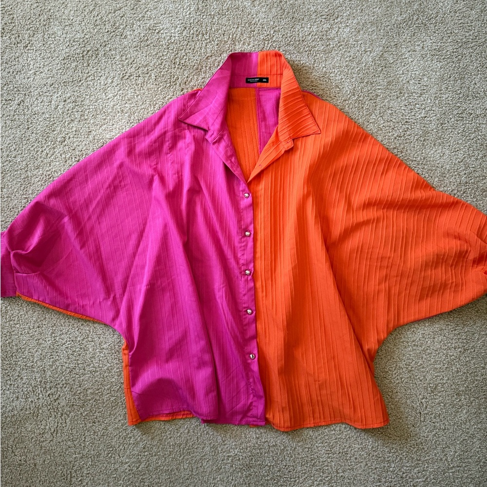 SHEIN Pink and Orange Collared Shirt